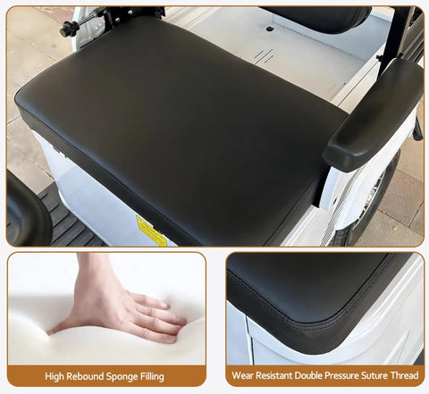 Heavy Duty 60V 800W AC Motor Mobility Scooter With 14.9 Inch Tires And Heckuva 28 Mile Range seat close-up showing high rebound sponge filling for comfort.