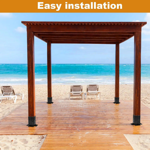 Pergola using 8 Pack Adjustable Deck Post Anchor Base Brackets Built Tough For 1.5x1.5, 2x2, 2x4, 4x4 Posts on beach deck