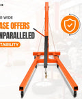 Heavy Duty Folding Hydraulic Engine Hoist Featuring Smooth Pump Operation And Knockout Lifting Capacity For Any Home Garage Shop Rig. Wide base for stability.