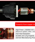 Close-up of the 2300W all-copper motor component of the Beefy 2300W Portable Electric Cement Mixer With 6 Adjustable Speeds