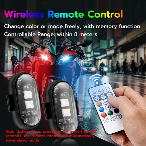 4 Pack Wireless Rechargeable Magnetic LED Strobe Lights With Remote Control 8 Color USB Waterproof on road with motorcycle