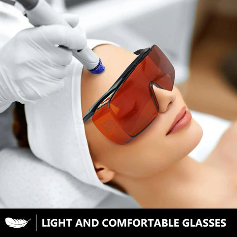 Top Tier Laser Safety Glasses Serving Kick Ass Dual Wavelength Eye Protection For 532 And 1064 Nanometers worn during beauty treatment.