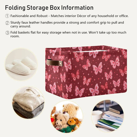 Collapsible Canvas Storage Basket With Waterproof Interior And Sturdy Handles For Bedroom Closet Organization displayed with butterfly pattern, ideal for organizing toys.