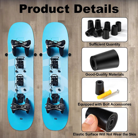 Rock Solid Vertical Ski Hangers And Snowboard Wall Mount Rack Set With Screws And Anchors Premium Black Storage Brackets For Garage Or Basement A Total Game Changer Today, featuring two snowboards mounted on a wall with accessories.