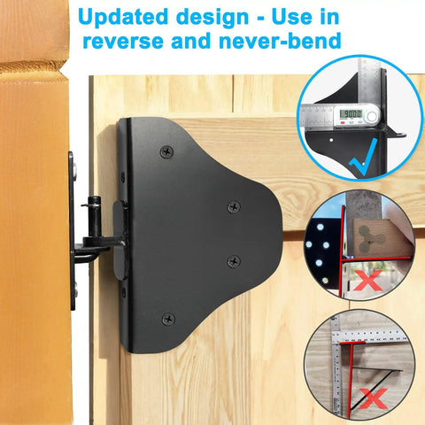 Fence Gate Kit With Gate Latch And Beefy Hinges 90 Degree Right Angle Brackets Anti Sag Gate Hardware on wooden gate
