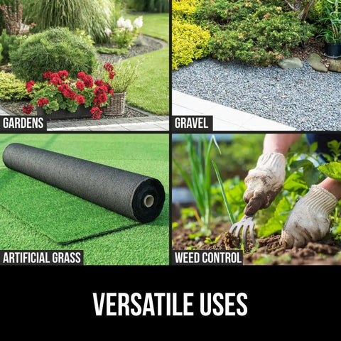 Heavy Duty Tough As Nails Weed Barrier Fabric 3 Ft By 50 Ft Ground Cover For Garden Beds And Mulch shown in various applications
