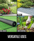 Heavy Duty Weed Barrier Fabric 4 Ft By 50 Ft Durable Woven Ground Cover for gardens, gravel, artificial grass, and weed control areas.