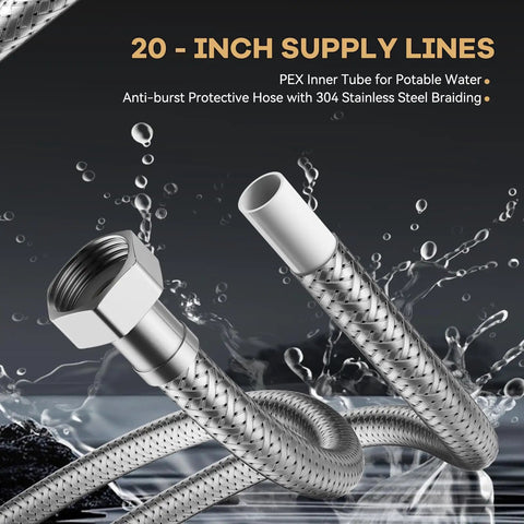 20-inch supply lines for the Digital Smart Instant Hot Water Recirculating Pump Kit with anti-burst protective hose.