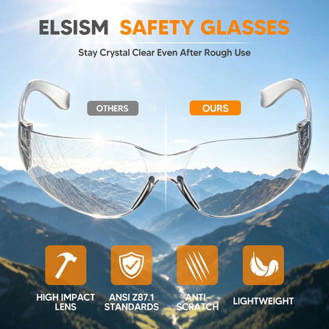 24 Pack Safety Glasses Bulk Haul Featuring Clear Polycarbonate Lenses And Rugged Wraparound Impact Shield in scenic outdoor setting.