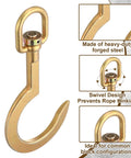 Swivel Anchor Hook For HVAC Roof Work, 750 Lb Heavy Duty Forged Steel Rope Hook For Commercial Use, golden finish, 360° swivel