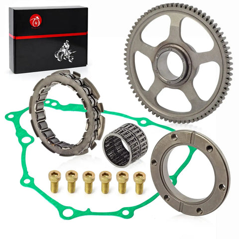 Heavy Duty Starter Clutch And One Way Bearing Idler Gear Kit With Gasket Set components including gear, bearing, gasket, and bolts.