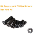 M4 Flat Head Phillips Countersunk Machine Screws And Hex Nuts Set, Black Bolts And Nuts Assortment, 6 lengths shown