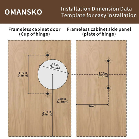 Installation dimension template for Twenty Pack Inset Soft Close Cabinet Hinges delivering rock solid three way adjustment.