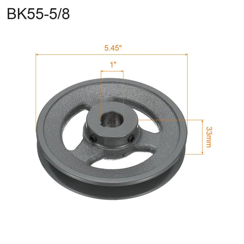 Heavy Duty Cast Iron Single Groove V Belt Sheave Five Eighth Inch Bore Five Point Two Five Outer Diameter Bored To Size Web Pulley For 3L Or B Drive Belts Machine Shop Grade, showing dimensions.