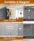 Four Point Five Inch Concealed Door Hinges For Invisible And Folding Doors showcased in open and closed door scenarios.