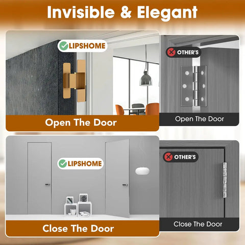 Four Point Five Inch Concealed Door Hinges For Invisible And Folding Doors showcased in open and closed door scenarios.