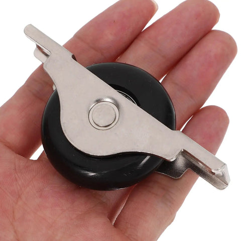 Premium Heavy Duty Nylon Sliding Door Rollers And Closet Track Pulleys in hand showcasing durable black wheel and metal hinge.