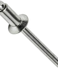 Heavy Duty Aluminum Pop Rivets Featuring Rock Solid Countersunk Heads And Tough Steel Cores For Quick Snug Connections Across Sheet Metal And Wood In A 100 Piece Snag Pack close-up of a single rivet with countersunk head.