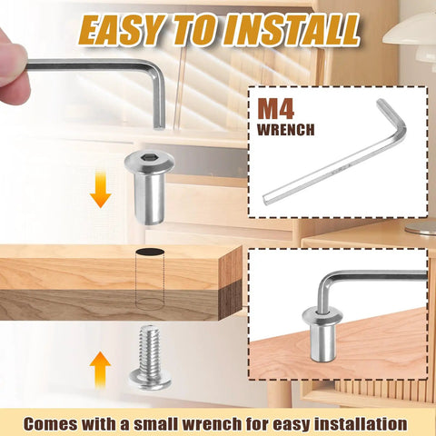 M4 wrench and M6x20mm Hex Socket Cap Bolt with barrel nut shown for easy installation, part of Top Shelf M6x20mm Hex Socket Cap Bolts With Barrel Nuts And Heavy Duty Carbon Steel Fastener Kit Plus M4 Allen Wrench Offering Corrosion Resistant Silver Hardware For Bike Builds And Custom Rides.