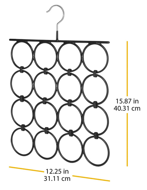 Ditch The Clutter With This Compact Scarf And Accessory Organizer Hanger Set Of 2 Featuring Snag Free Vinyl Sections 15.87 in x 12.25 in black chrome.