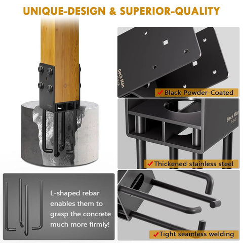 Four Pack Heavy Duty Post Base Anchor Bracket Kit For 6x6 Wood Posts With Air Flow Channel For Wet Concrete Foundations Anti Rust Stainless Steel Construction Ideal For Deck Railing Fence And Gazebo Projects