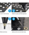10 Piece Flat Head Threaded Insert Nuts Kit M3 To M12 Heavy Duty Zinc Plated Carbon Steel Rivet Nut Set installation steps on metal sheet.