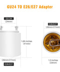 Dimensions of GU24 to E26/E27 Adapter 50 Pack Heat Resistant Up To 392 Fahrenheit Fire Resistant Converts GU24 Bi-Pin Based Fixture