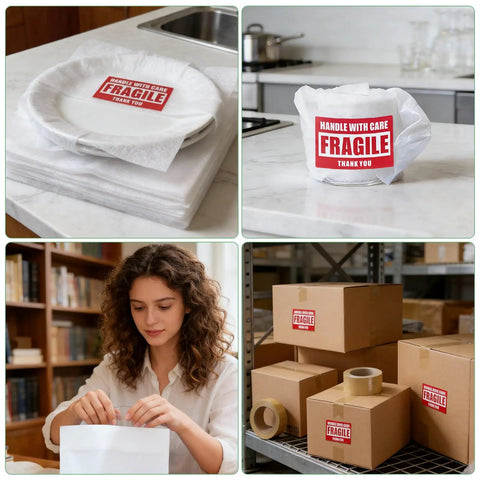 Top Notch 350 Piece Moving Kit With Plush Foam Cushion Bags Flat Mats And Fragile Stickers For Slick Dish Packing Shipping Storage. Wrapping plates and fragile items.