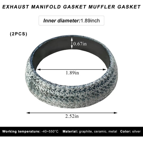Pro Level Graphite Donut Gasket 48Mm Id Car Exhaust Flange Muffler Ring 2Pk viewed from above showing size and texture.