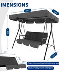 Three Seat Outdoor Porch Swing With Stand And Adjustable Canopy For Backyard Patio, 800 Lb Capacity, Tilt Shade In Grey dimensions.
