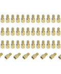 50 Piece M2 X 3 Plus 3 Millimeter Male Female Brass Hex Spacer Standoff Kit In Gold Finish For Fpv Drones Quadcopters And Pcb Motherboards arranged in rows.