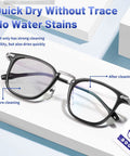 Comparison of lens before and after cleaning with Pre Moistened Lens Wipes For Glasses And Screens 220 Individually Wrapped Eyewear Cleaners.