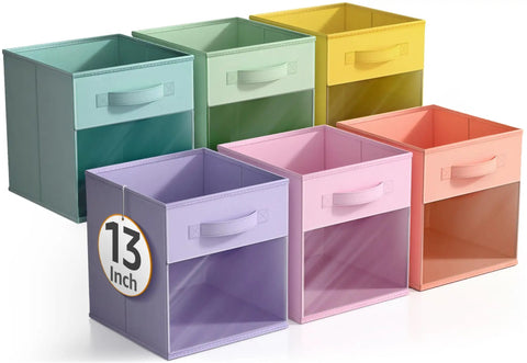 Total Game Changer Storage Bins With Clear View Panels, Foldable Pop Up Organizers, 13 Inch multi-color fabric storage cubes.
