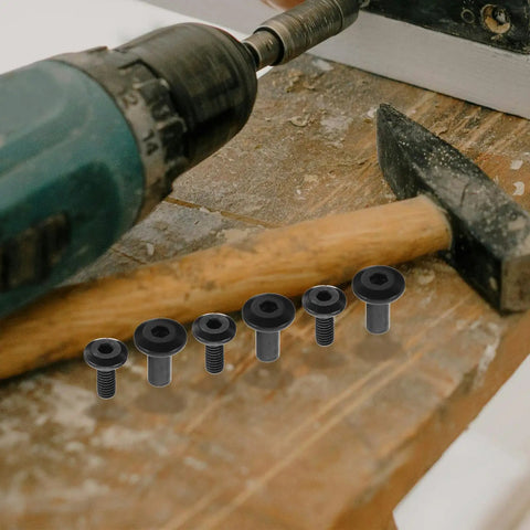 Locking Hex Socket Head Cap Screws Set with Anti Loosening Clamp Plate Design Black Iron 20 Piece next to drill on table
