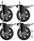 Four Inch Stem Caster Wheels Set Of Four Heavy Duty With Half Inch 13 UNC X 1 Threaded Stem Dual Lock Brakes Industrial Castors