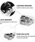 Internal Tooth Lock Washers Push On Quick Clips Black 340 Piece Assortment Kit showing locking washers in sections