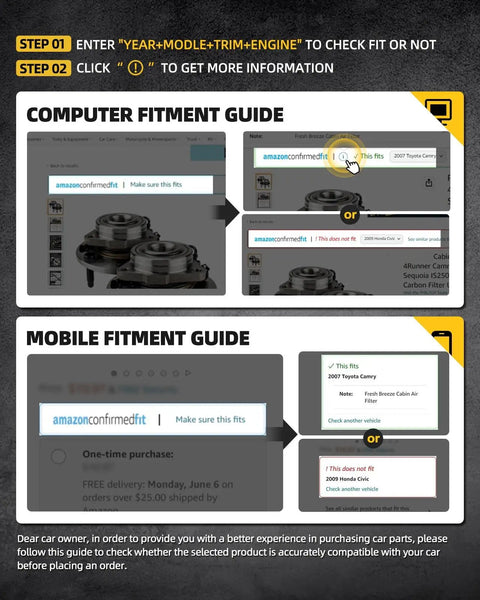 Computer and mobile fitment guide for Heavy Duty Pair Of Front Wheel Hub Bearing Assemblies For Honda Crv And Crosstour.