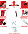Beefy 2300W Portable Electric Cement Mixer With 6 Adjustable Speeds, showing components like mixing paddle and speed control.