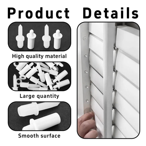 Top Notch Premium 60 Pieces White Plantation Shutter Repair Kit With Slick Heavy Duty Tilt Rod Shafts And Rock Solid Louver Pins For Zero Hassle Window Covering Restoration, high quality and smooth surface components.