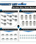 Badass 8 Piece Heim Joint Rod End Kit With Spacers And Tube Adapters 5/8 Inch Chromoly Joints featuring alloy steel rod ends and bungs.