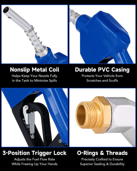 Automatic Fuel Nozzle Kit With Three Quarter Inch NPT Connection Auto Shut Off 360 Degree Hose Swivel components details