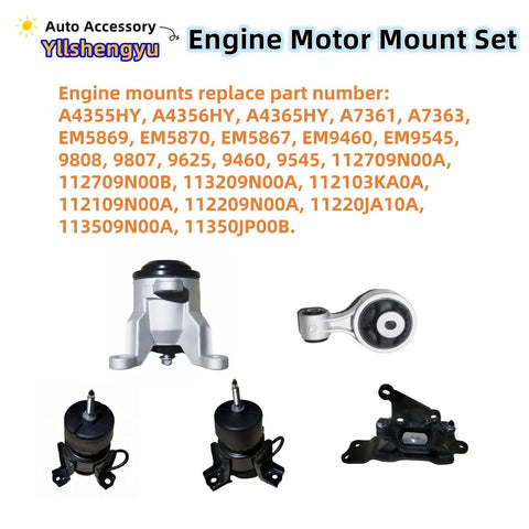 5 Piece Engine and Transmission Mount Kit to Nuke Vibrations and Silence the Rattle Cage for Nissan Altima and Maxima with 3.5L V6 Engine