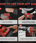 How to use the High Voltage Brushless Rivet Nut Tool With Kick Butt 2030 Lbs Tug, showing battery insertion steps.