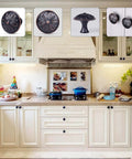 Rock Solid 8 Pack Oil Rubbed Bronze Cabinet Knobs Featuring Heavy Duty Floral Details For Rustic Kitchen Cabinetry And Dresser Drawers Finished In Antiqued Bronze displayed on white cabinetry.