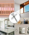 Professional Grade Rock Solid Spring Loaded Plunger Latches 8 Pack Stainless Steel quick release cabinet door locks showcased in various home settings.
