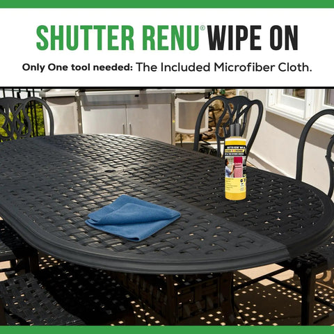 Tough As Nails Wipe On Surface Restorer And Protector For Faded Shutters Garage Doors And Outdoor Gear on a table with microfiber cloth