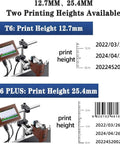 Heavy Duty Automatic Inkjet Code Marker Slick Industrial Printer For Cartons Metals And Food Packaging Setup That Prints Crisp Barcodes Every Time No Sweat Assembly Line Workhorse displaying T6 and T6 PLUS print heights.
