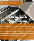 Hopper of Pro Grade Dough Divider Cutter Machine, holds up to 7.5kg dough, stainless steel for home bakery use