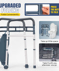 Heavy Duty Bathroom Safety Rails With Footrest And Non Slip Rubber Feet Straight Up Solid Support For Seniors folded for compact storage