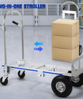 Tough As Nails 2 In 1 Folding Dolly Cart Built For Heavy Hauls And Compact Storage with boxes in a warehouse setting.